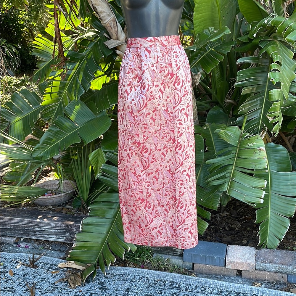 Burgundy and metallic gold, tapestry brocade, pencil skirt